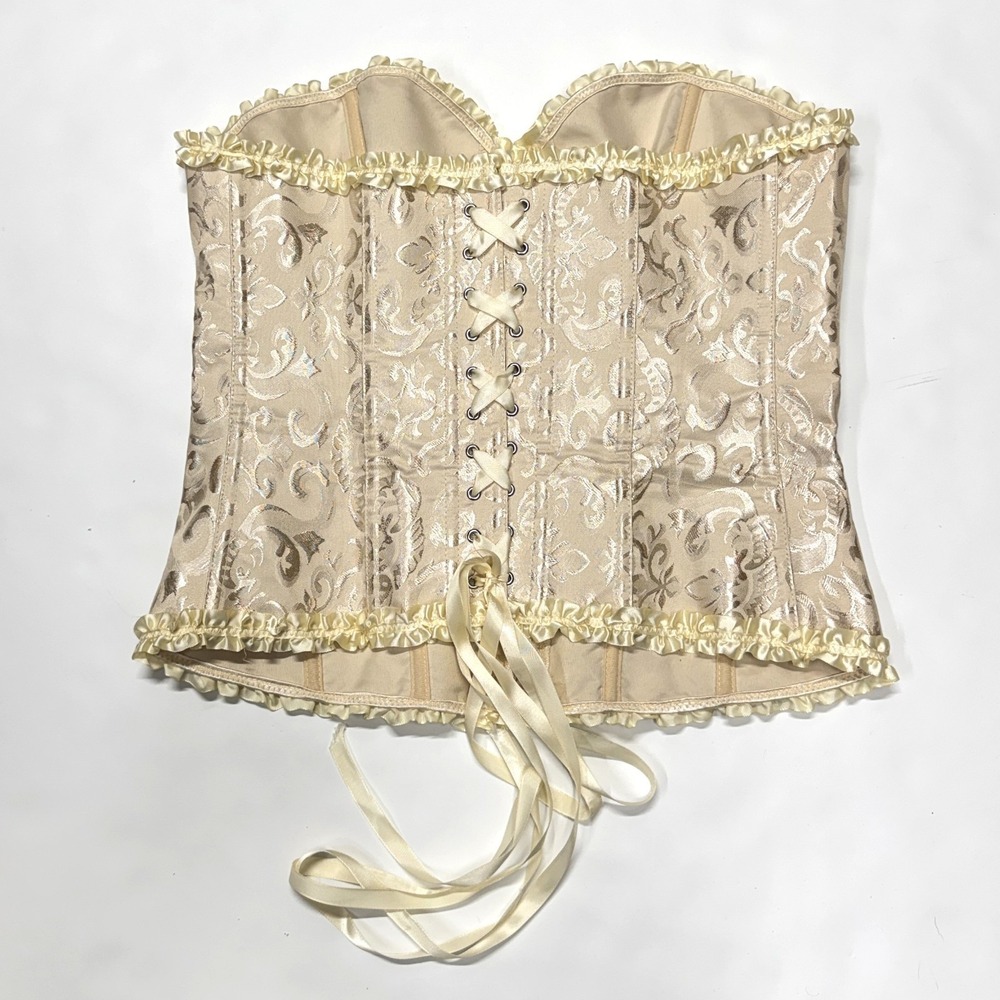 Jacquard Strapless Corset, Size‎ XL, Unbranded, Beige Overbust Lace-Up Ribbons - Picture 2 of 6